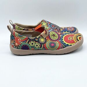 UIN Fashion Floral Painted Canvas Art slip on loafers - Women’s 6